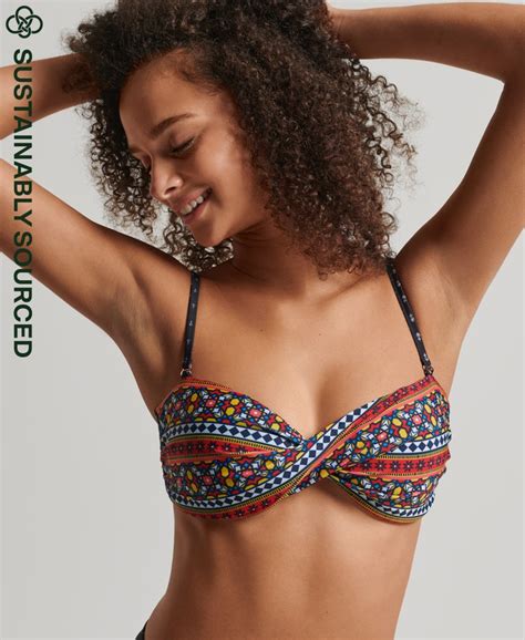 Womens Vintage Twist Bandeau Bikini Top In Multi Superdry