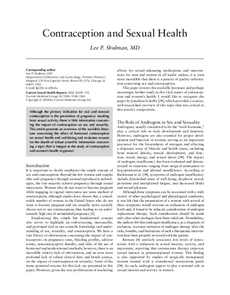 Pdf Contraception And Sexual Health Lee Shulman