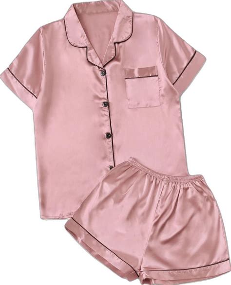 Contrast Binding Satin Pj Set Satin Pj Set Satin Pyjama Set Satin