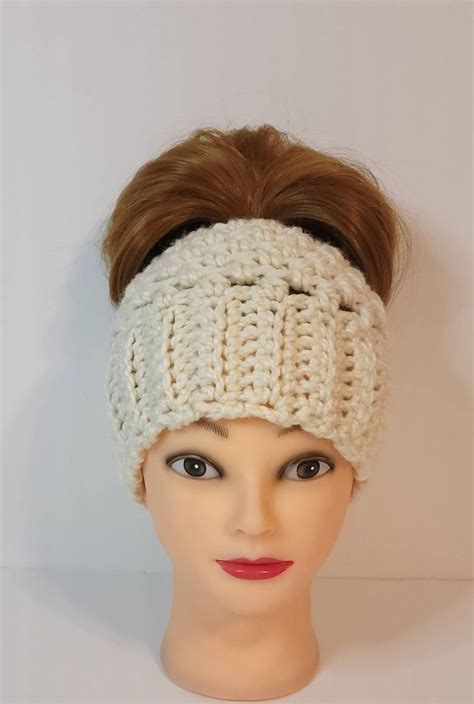 Crochet Chunky Messy Bun Hat Fits Adult Sm Etsy