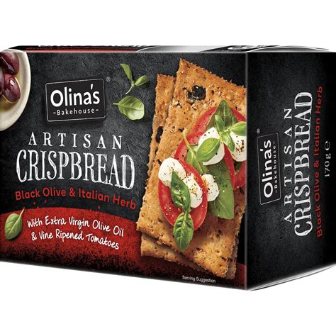 Olina S Bakehouse Artisan Crispbread Black Olive Italian Herb G