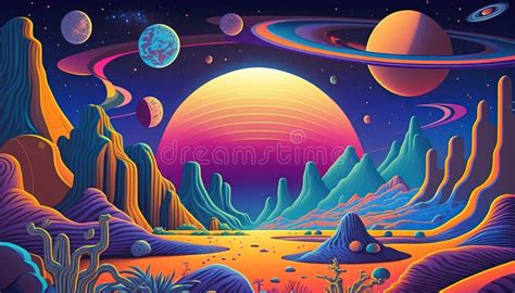 Generative Ai Psychedelic Space Banner Template Nostalgic 80s 90s