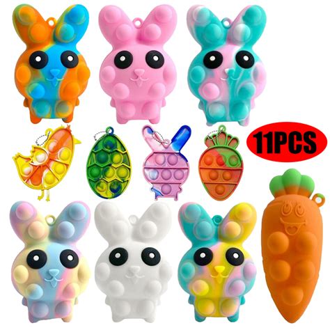 Autrucker Easter Basket Stuffers Mini Push Pop Bubble It Fidget Sensory Toy Pop Keychain Toys