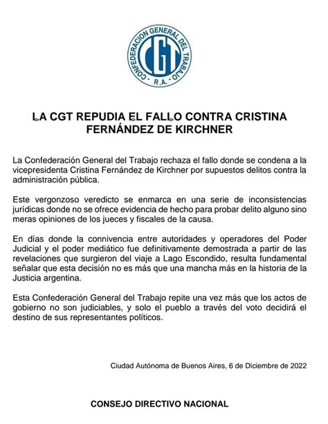 Cgt Durísima Con La Justicia Tras Condena A Cristina Kirchner