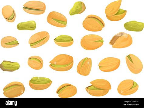 Pistachios Icons Set Cartoon Vector Nut Food Protein Harvest Stock