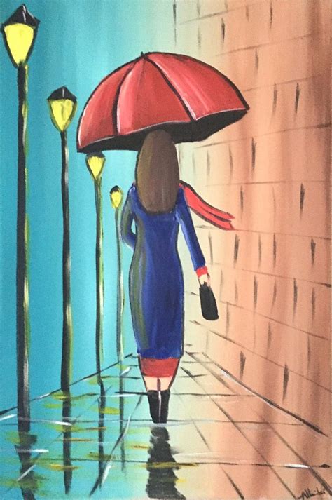 The Umbrella Lady Acrylic Painting By Aisha Haider Painting