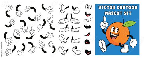 vector 1930's style vintage cartoon mascot set: hands, legs and faces ...