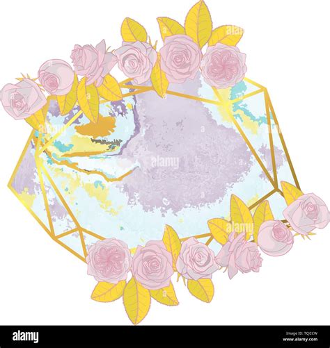 Hand Drawn Doodle Style Rose Flowers Wreath With Polygonal Garland