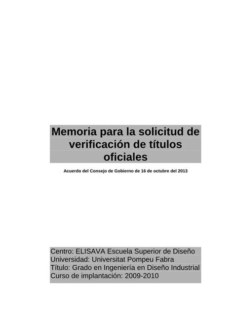 Pdf Memoria Para La Solicitud De Verificaci N De T Tulos Grado En