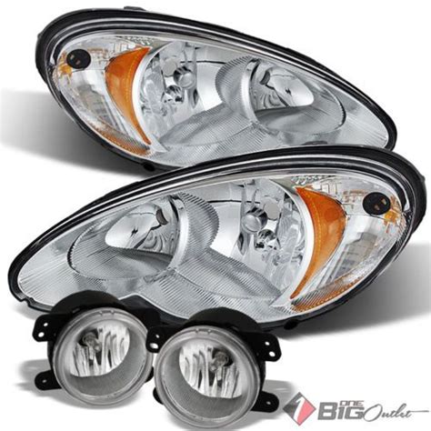 For 06 10 Pt Cruiser Chrome Housing Headlights Smoked Lens Fog Lights