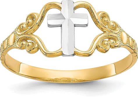 Avariah Diamonds Solid 10k Yellow Gold Rhodium Polished Cross Ring