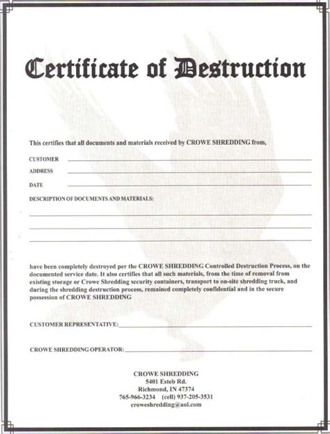 004 Certificate Of Destruction Template Free Form with Free Certificate ...