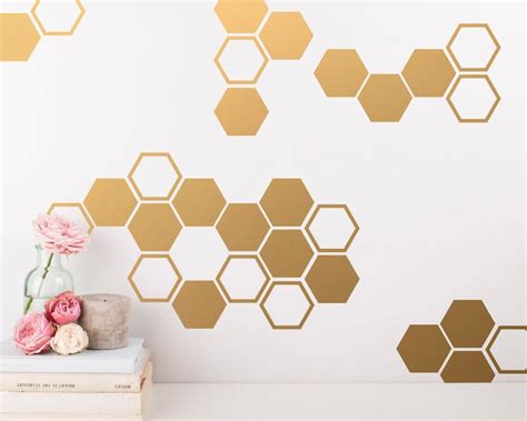 Gold Honeycomb Wall Decals Hexagon Vinyl Wall Decals Etsy Uk