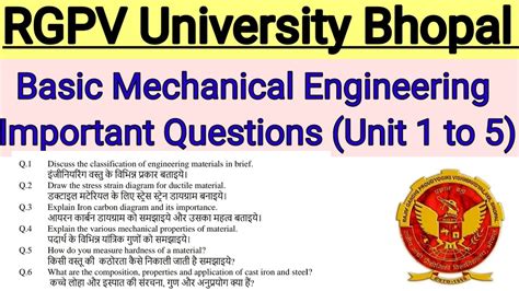 Basic Mechanical Engineering Rgpv Btech St Year Nd Semester Important