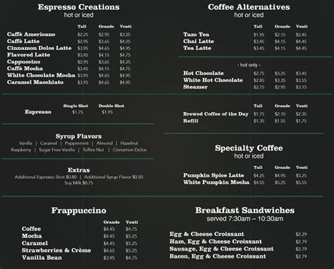 Printable Starbucks Menu