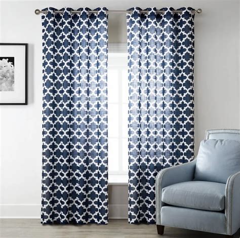 Sunnyrain 1 Piece Navy Blue Geometric Sheer Curtains For Living Room