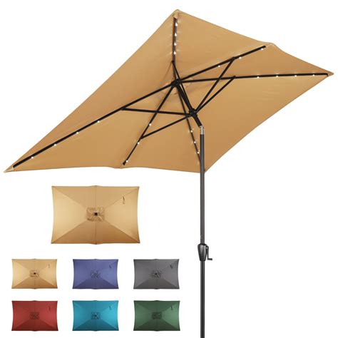 Sun Ray 66x10 Ft Outdoor Solar Powered Led Patio Umbrella With Push Tilt And Crank Lift Taupe