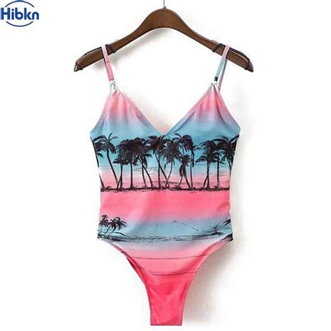 Hbkn One Piece Swimwear Print Monokini Sexy Bodysuit Brazilian Biquini