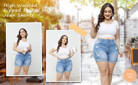 Cuihur Womens Plus Size Casual Denim Shorts High Waisted Stretchy