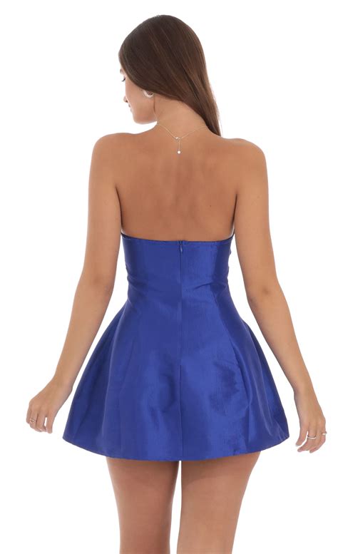 Strapless Flare Dress In Blue