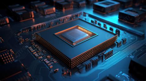 Blue Circuit Board With D Rendered Cpu Chip Background Microprocessor