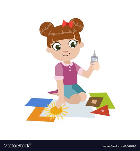 Girl Gluing The Paper Application Royalty Free Vector Image