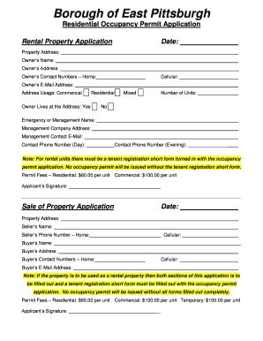 Fillable Online Residential Occupancy Permit Tenant Registration Bformb