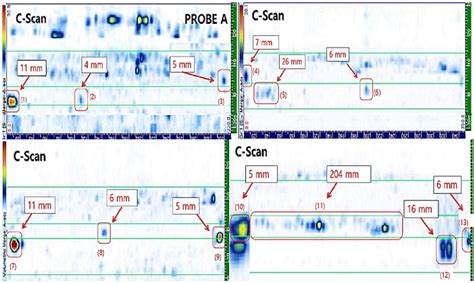 experimental scans  defects  obtained  paut probe