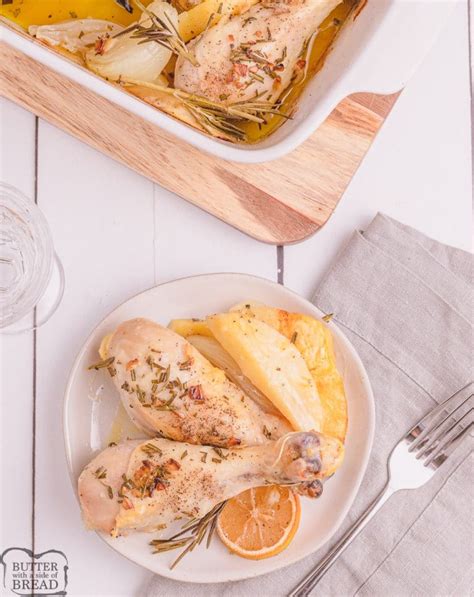 Lemon Rosemary Chicken Drumsticks Butter With A Side Of Bread