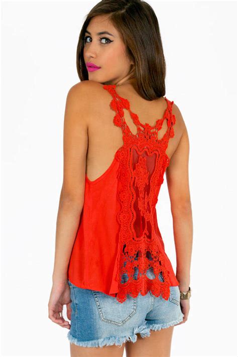 Right Lace Right Time Tank Top In Red 19 Tobi Us