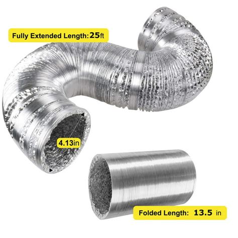 Ipower 4 Inch 25 Feet Non Insulated Flex Air Aluminum Dryer Vent Hose Hvac Ducting 25ft Silver