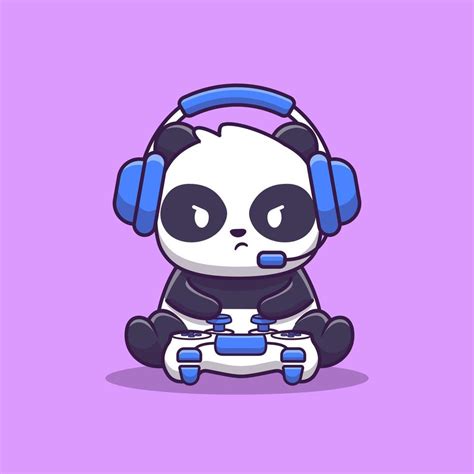 Cute Panda Gaming Cartoon Vector Icon Illustration Animal Technology