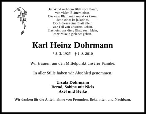 Traueranzeigen Von Karl Heinz Dohrmann Trauer In NRW De