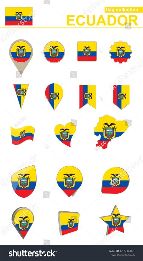 Ecuador Flag Collection Big Set Design Stock Vector (Royalty Free ...