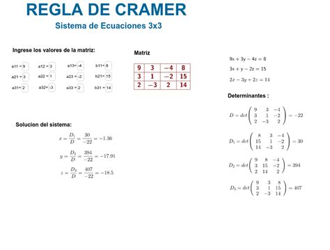 Regla De Cramer Sistema De Ecuaciones 3x3 Geogebra