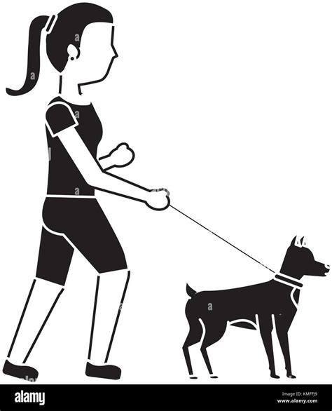 Young Woman Walking A Dog Stock Vector Image And Art Alamy