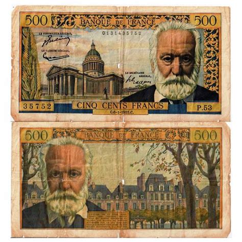 1955 Banknote France 500 Francs Victor Hugo P133a VG Mynumi