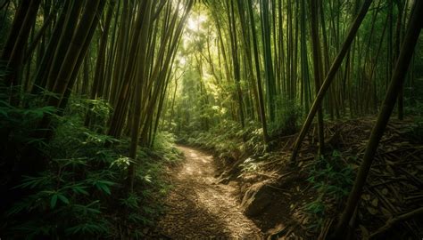 Tranquil scene in tropical rainforest, vibrant green generated by AI ...