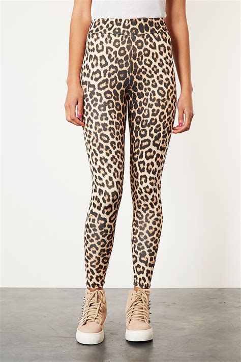 Topshop Leopard High Shine Leggings In Animal Print Brown Lyst