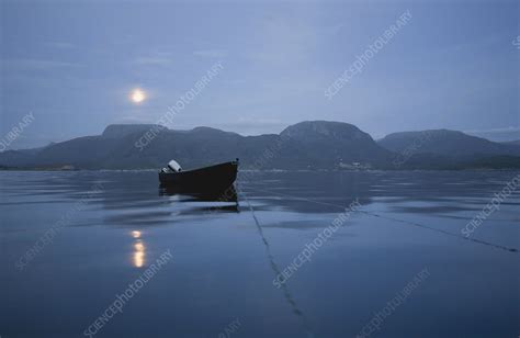 Wooden Boat On Calm Sea At Night Stock Image F0040323 Science