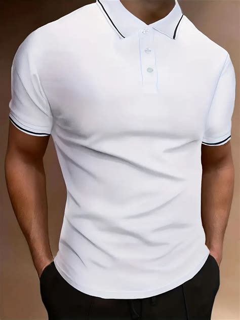 Mens Fit Sports Contrast Binding Short Sleeve Lapel Shirt Temu Canada