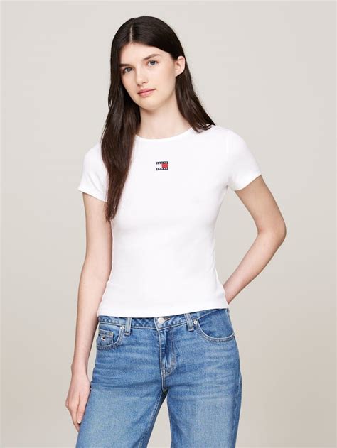 Tommy Badge Ribbed Slim T-Shirt | T-Shirts | Tommy Jeans