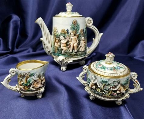 Vintage Capodimonte Art Pottery Cherub Teacup Nude Angel Gold Italy Set My XXX Hot Girl