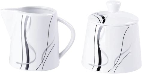 VEWEET Fiona Cream Milk Jug Ivory White Black Lines Porcelain Milk