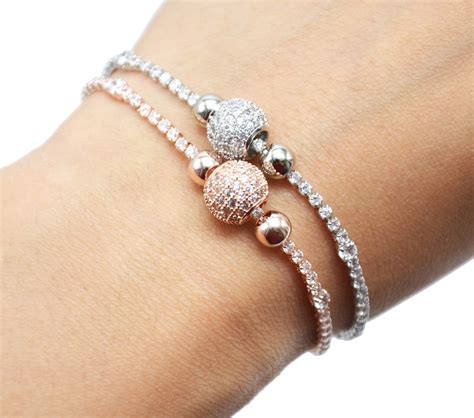 Bc E Bracelet Rang E Strass Avec Charm Boule Strass Zirconium Et