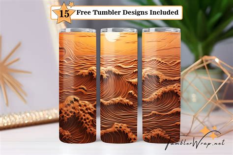 D Sunset Ocean Waves Tumbler Png Oz Skinny Tumbler Wrap