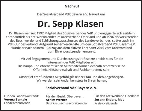 Traueranzeigen Von Sepp Klasen Trauer Merkur De