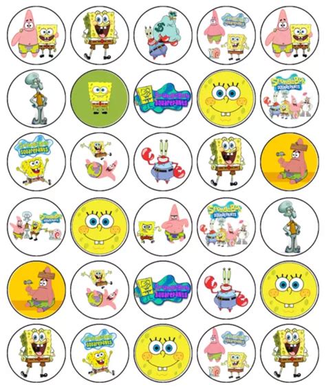 SPONGEBOB CUPCAKE TOPPERS Edible Icing Or Wafer Birthday Cake