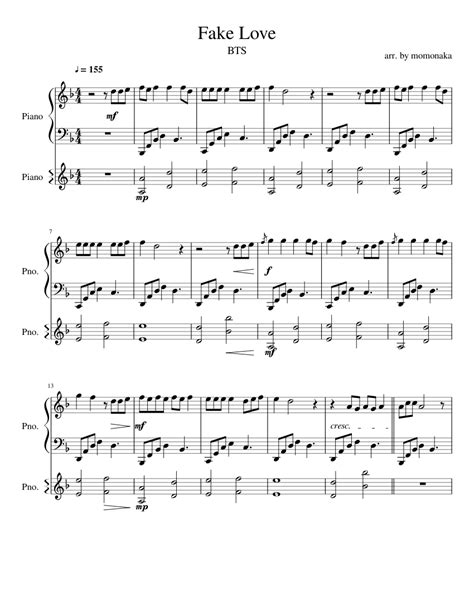 Bts 방탄소년단 Fake Love Sheet Music For Piano Download Free In Pdf Or