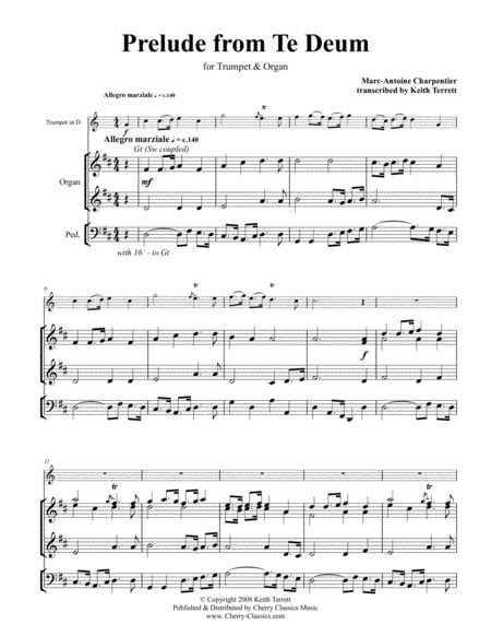 Prelude From Te Deum For Trumpet Organ Arr Terrett Keith Sheet